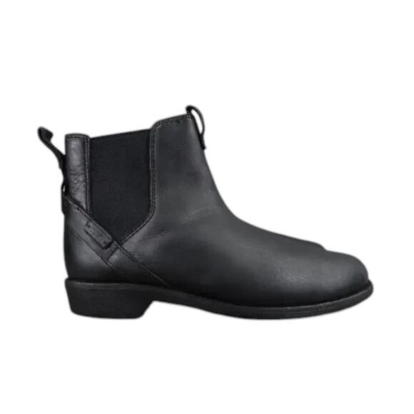 Teva Shoes Womens 5.5 Boots Leather Fashion Ellery Pull In Chelsea Casual Black - Picture 1 of 15